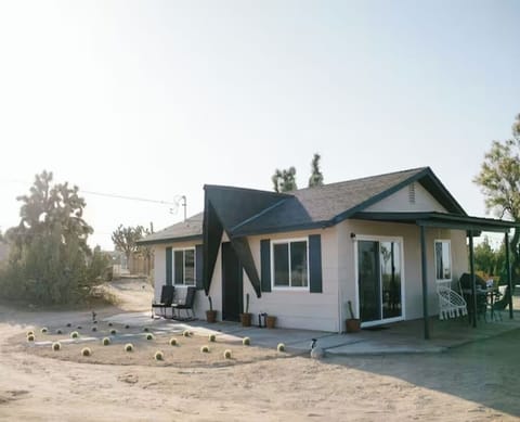 Side view of house with patio.