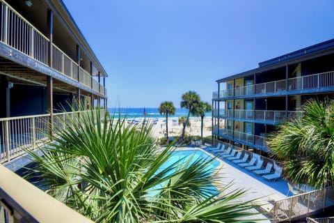 Sandpiper pool view from upper balcony with Gulf view