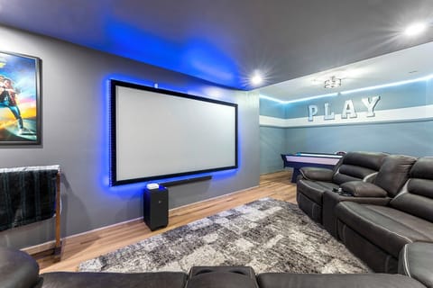 Theater room with 100 inch screen