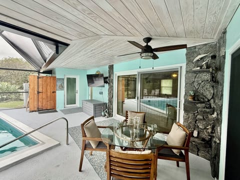 Enjoy a peaceful private morning with views of the pool, all fully screened-in. 