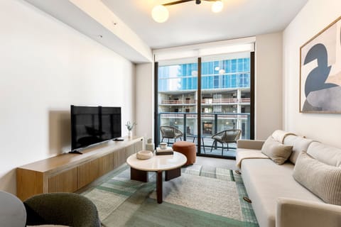 Bright living room with city views