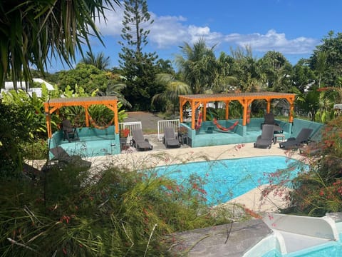vue piscine et carbet Hamacs