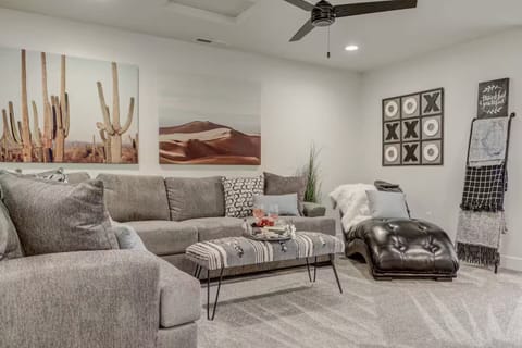 Spacious living room with comfortable seating, perfect for relaxation and gatherings.