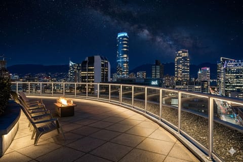 Shared penthouse rooftop patio featuring breathtaking panoramic views/seating.