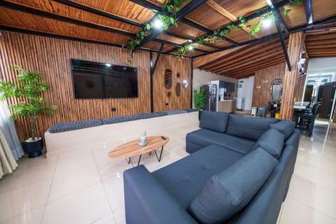Apartment | Living area | 79-inch flat-screen TV with digital channels, video-game console