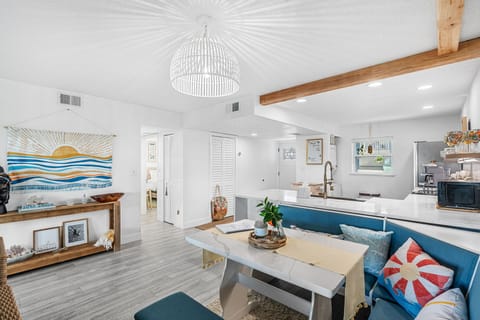 Dining table area seats four