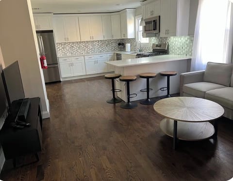 Open format living room and kitchen