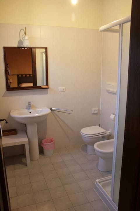 Shower, free toiletries, bidet, towels