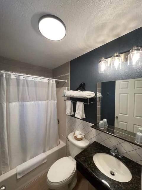 Single Room, 1 Queen Bed, Non Smoking | Bathroom | Combined shower/tub, free toiletries, hair dryer, towels