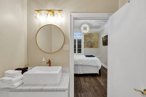 Fresh vanity with mirror and soft natural light