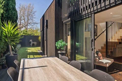 Outdoor dining area and garden view 
