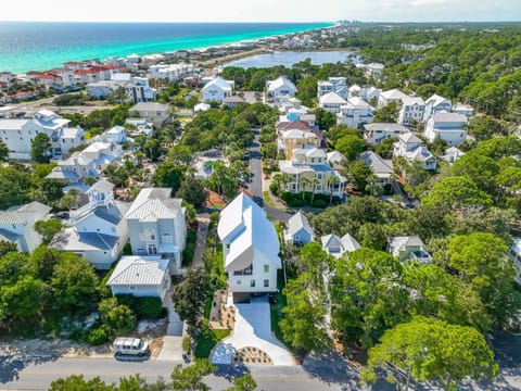 Aerial view of Kate’s House neighborhood near the Gulf, showcasing walkable coastal setting