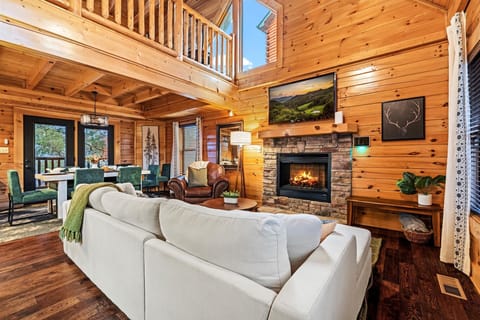 Cozy modern living space with brand new TV