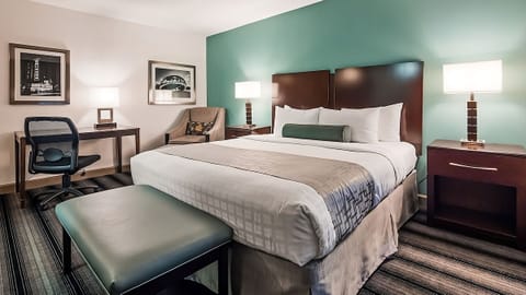 Sink into plush bedding and enjoy a calm, modern retreat.