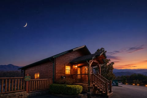 Twilight shot of cabin
