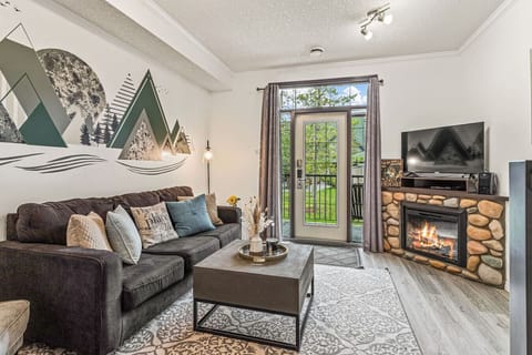 Living room with door onto patio.