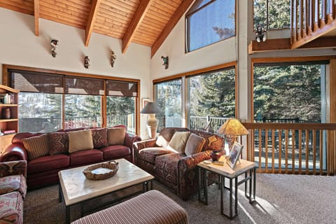 Cozy, spacious living room  with incredible mountain views