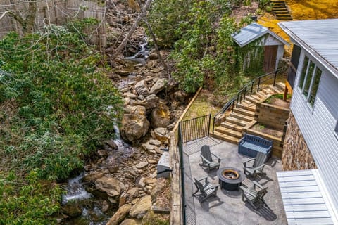 Ozzy’s Basecamp in Burnsville, NC—featuring a private waterfall/creek