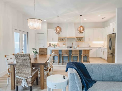 The main common area is located on the second floor and has the main kitchen, dining room, and living room. 