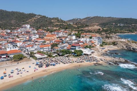 Aerial View of Sarti Beach and Seaside Promenade