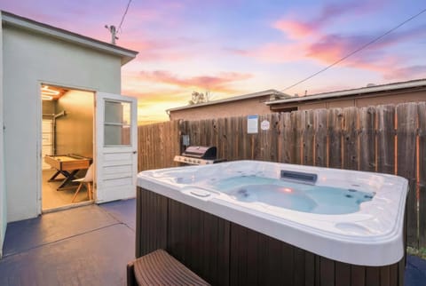Relaxing hot tub under the evening sky
