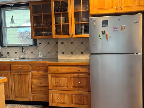 Kitchen is open and bright