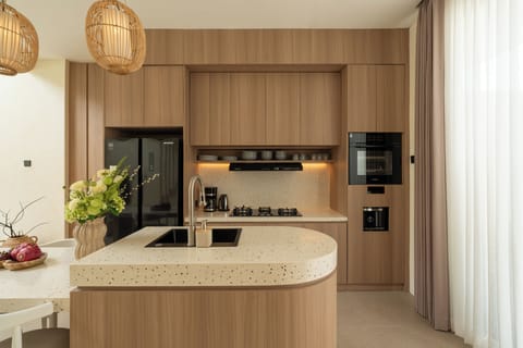 Deluxe Villa, 2 Bedrooms, Balcony, Pool View | Private kitchen | Coffee/tea maker, electric kettle, freezer, kitchen islands