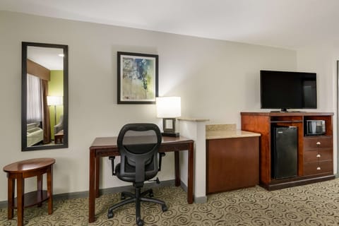 Individually furnished, desk, laptop workspace, iron/ironing board