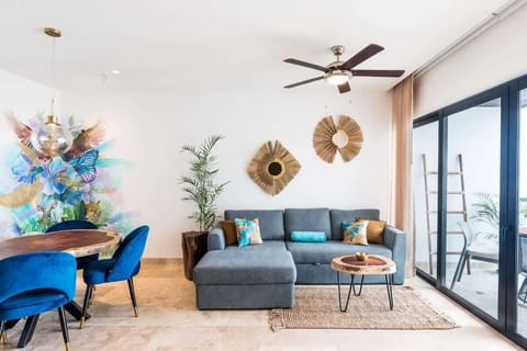 Relax on the comfortable couch in the living room.