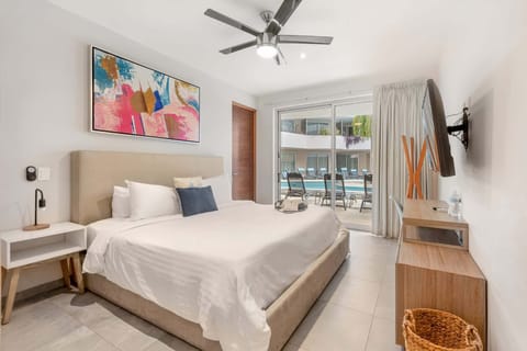 Luxurious bedroom; king-size bed.