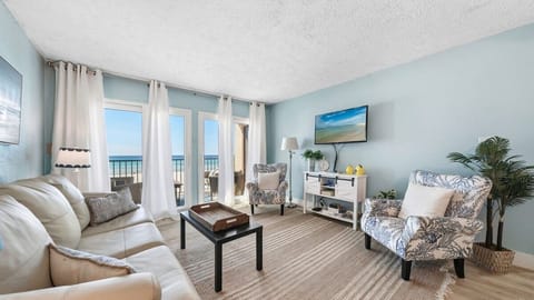 Cozy living room with beach view
