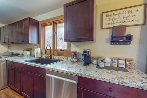kitchen with welcome amenities 