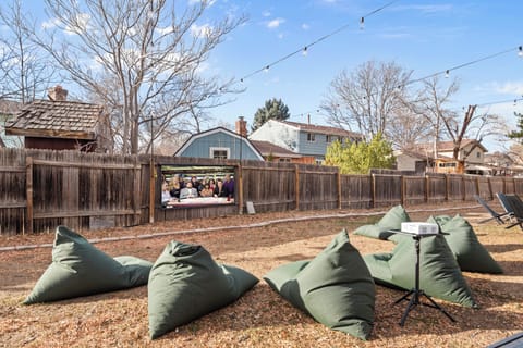 Backyard movie theater with bean bags