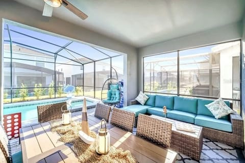 Covered lanai with comfortable seating