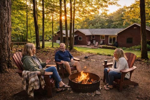 Cozy fire pit gathering at sunset
