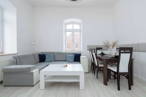 Bright Living Room with Dining Area – Spacious living room featuring a sofa, coffee table, and dining area with natural light.