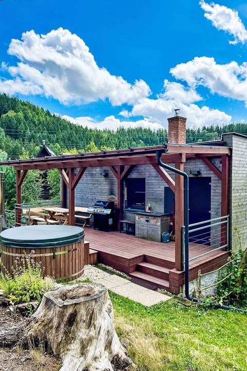 Wood, Furniture, Outdoor Furniture, Deck, Backyard, Chair, Porch, Outdoor Structure, Shade, Outdoor Table