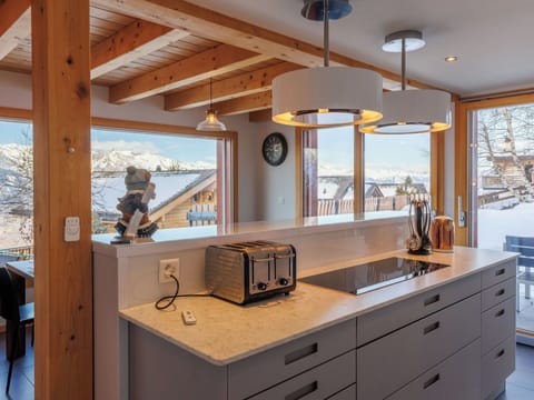 Wood, Interior Design, Kitchen, Countertop, Ceiling, Furniture, Light Fixture, Lighting, Home, Cabinetry