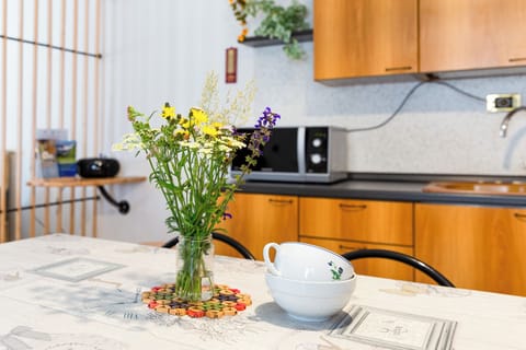 Full-size fridge, microwave, oven, stovetop