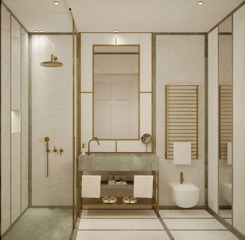 Junior Triple Room | Bathroom | Shower, hair dryer, slippers, towels