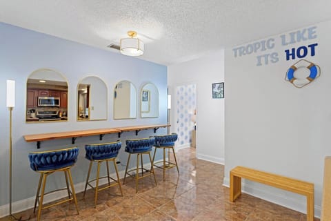 Spacious getting-ready area with mirrors and seating for group travel and family stays