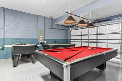 2-CAR GARAGE:  Game Room with Pool Table, Foosball, Air Hockey, Flat-Screen TV and Pub Table with 2 Chairs