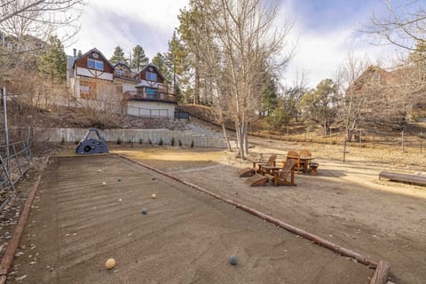 This unique cabin getaway features a private bocce ball court!
