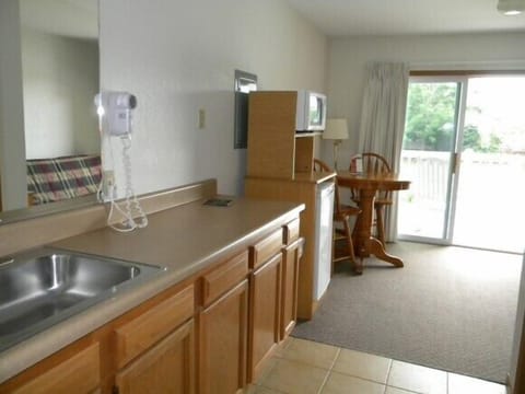 Fridge, microwave, coffee/tea maker, highchair