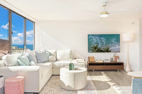 Cozy living room with ocean views