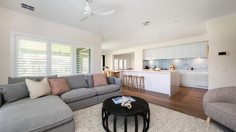 Living area and kitchen at the back 