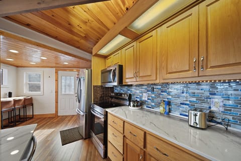 Blue Tile Back Splash in the Kitchen