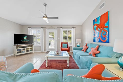 Fresh and light living area with queen sleeper sofa