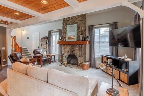 Cozy evenings by the wood-burning fireplace after a day at the beach