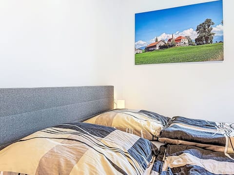 Bedroom, Bed, Interior Design, Furniture, Bedding, Linens, Floor, Flooring, Bed Sheet, Textile